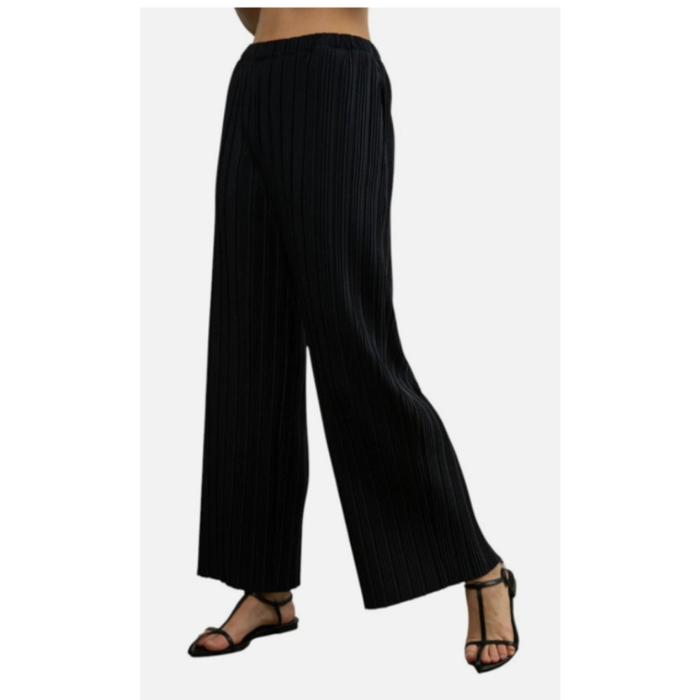 NWT Oak+Fort Black Stretchy Waist High Rise Pull On Wide Leg Pants-M $68 D4 - Picture 1 of 7
